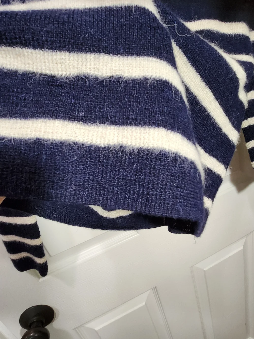 J.Crew 100% Baby Alpaca Wool Striped Shawl Collar Cardigan Sweater Navy Cream S